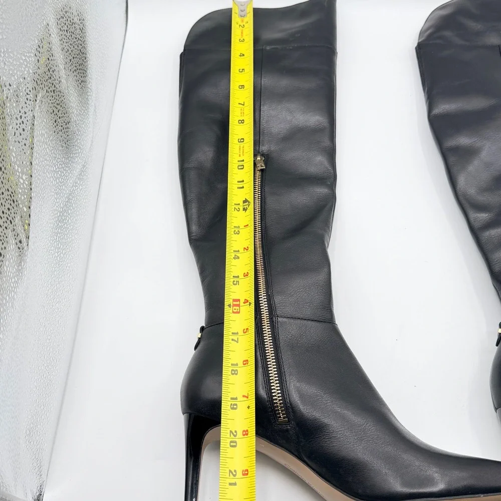 Calvin Klein Coletta Over the Knee Boots Women 6.5 Black Leather Stiletto Luxury